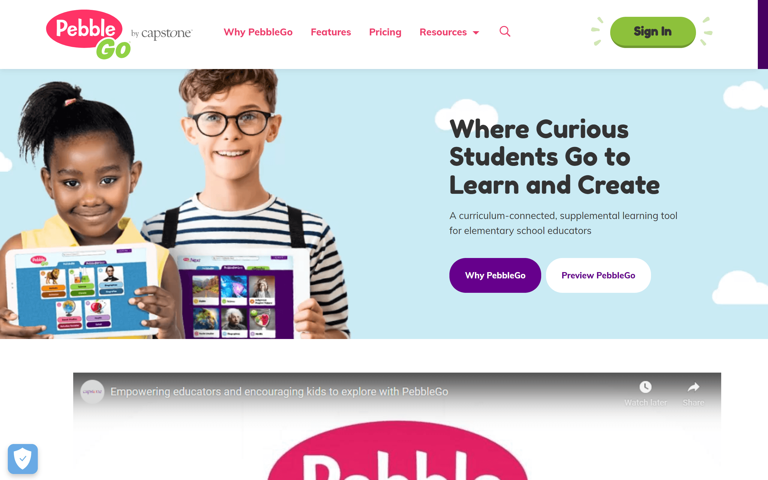 PebbleGo Reading Website