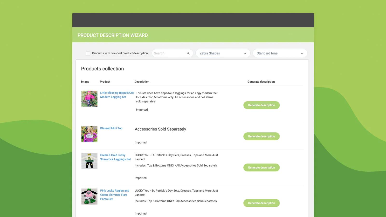 AI ChatGPT description: ST Shopify app