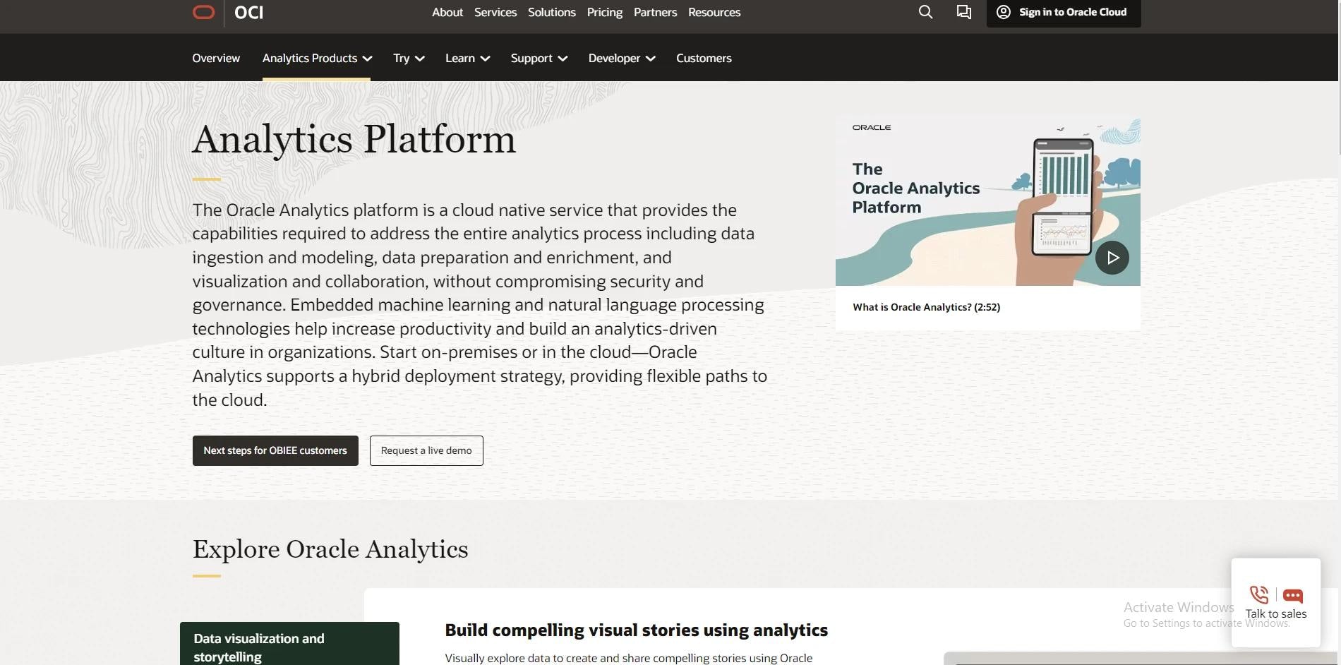 Oracle Analytics Cloud data analytics tool