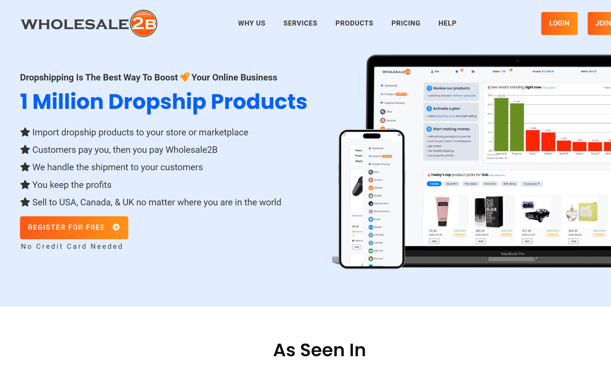 Wholesale2B dropshipping website
