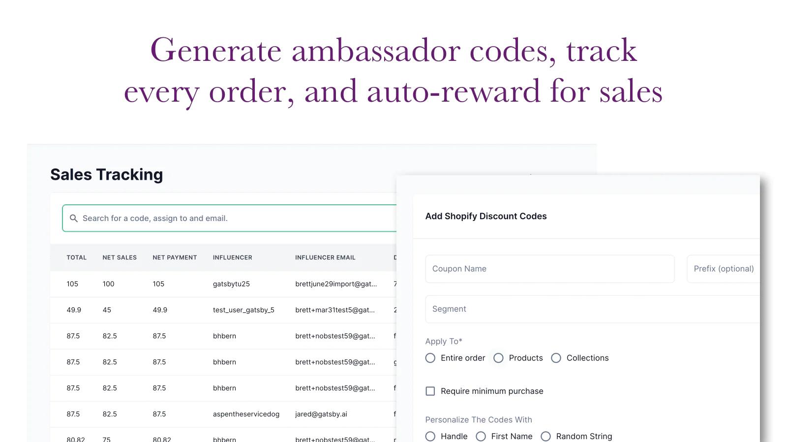 Gatsby: Influencer Ambassadors Shopify App