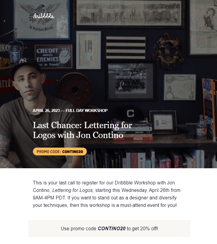 Dribble event invitation email