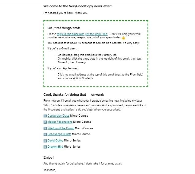 VeryGoodCopy's Newsletter's Welcome Email