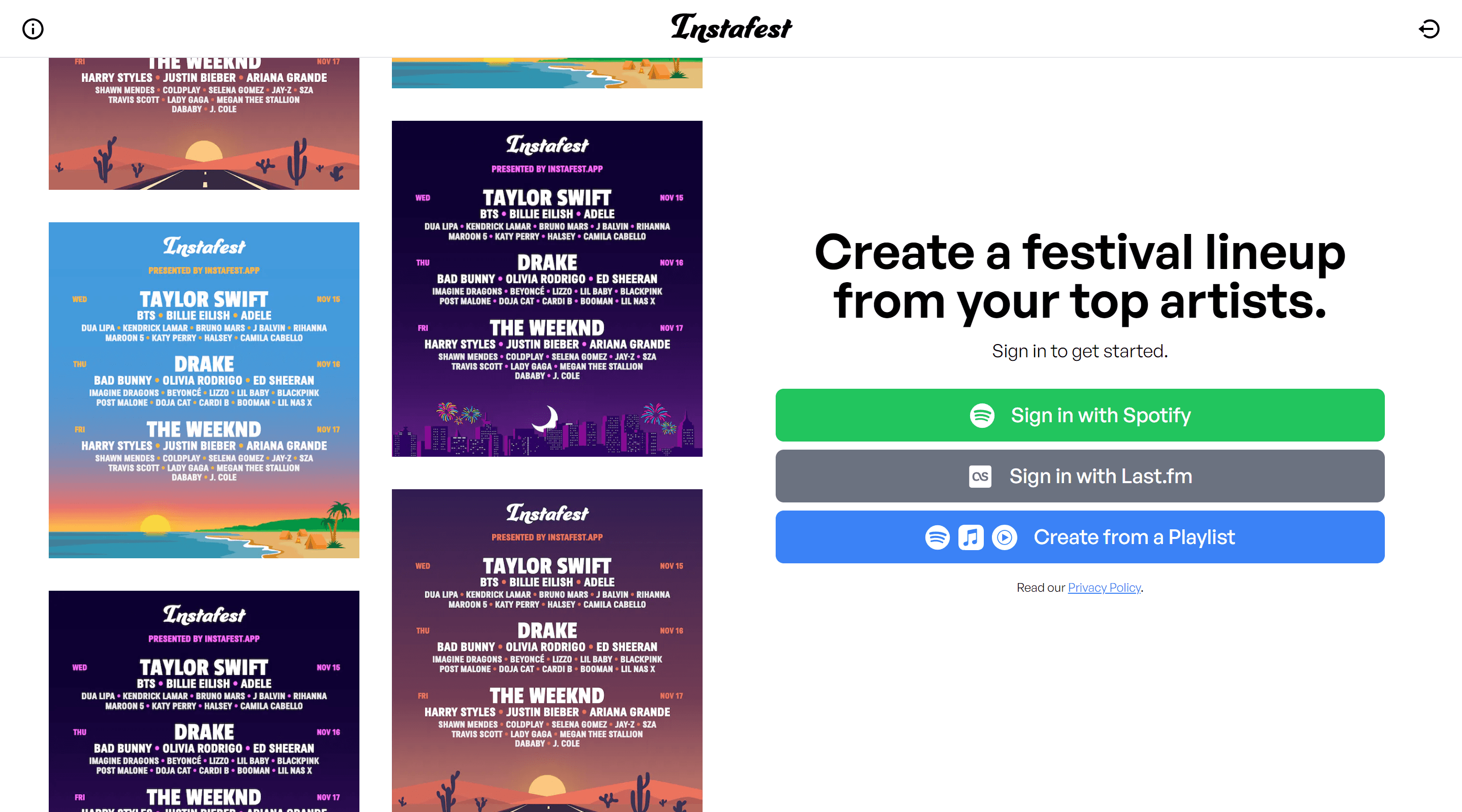 Instafest Spotify Stats Website