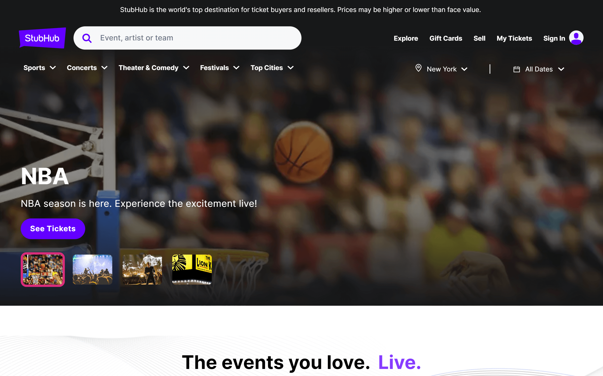 StubHub Concert Ticket Site