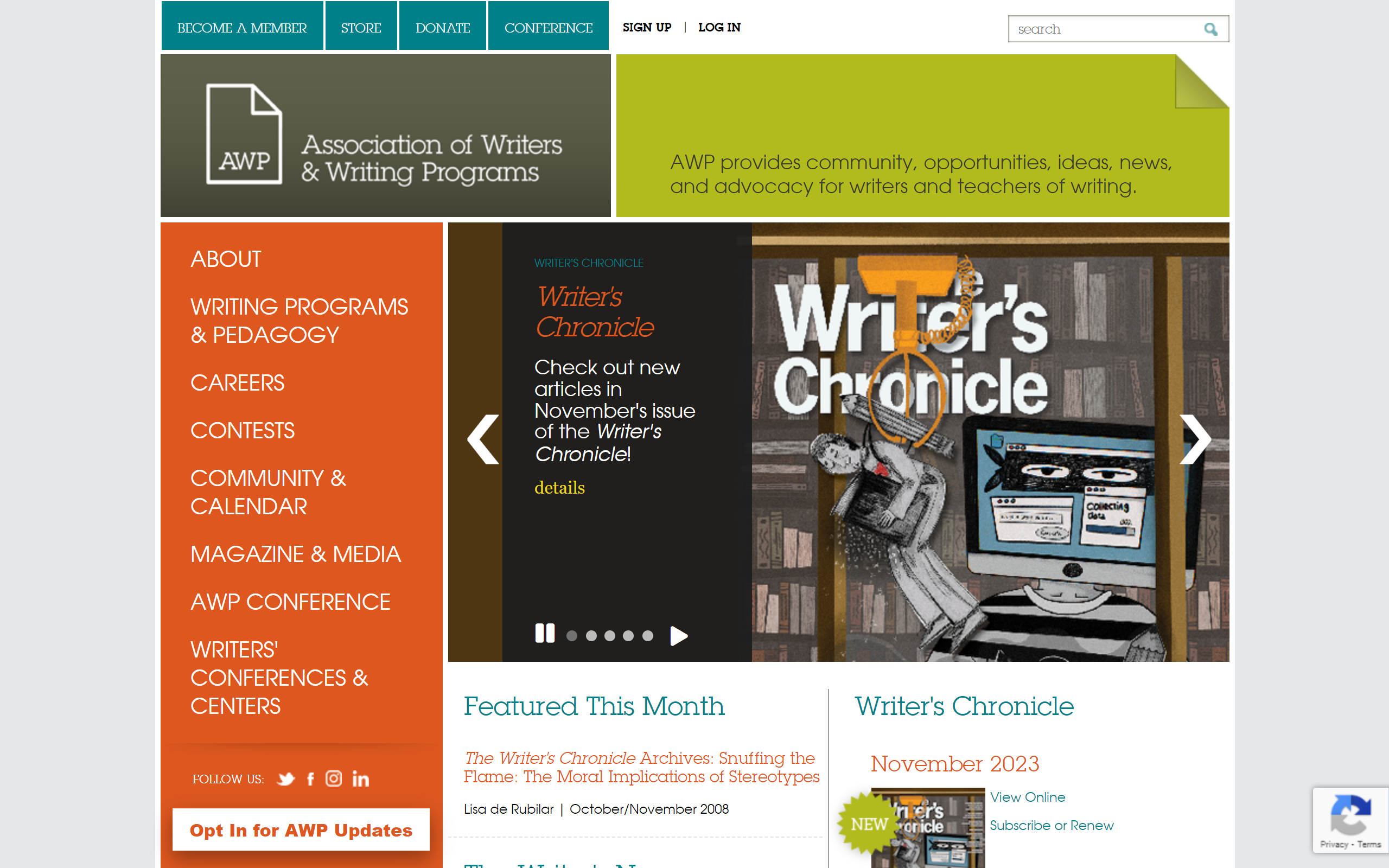 Association of Writers and Writing Programs Websites for Writers
