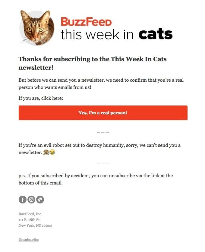 BuzzFeed's Newsletter's Welcome Email