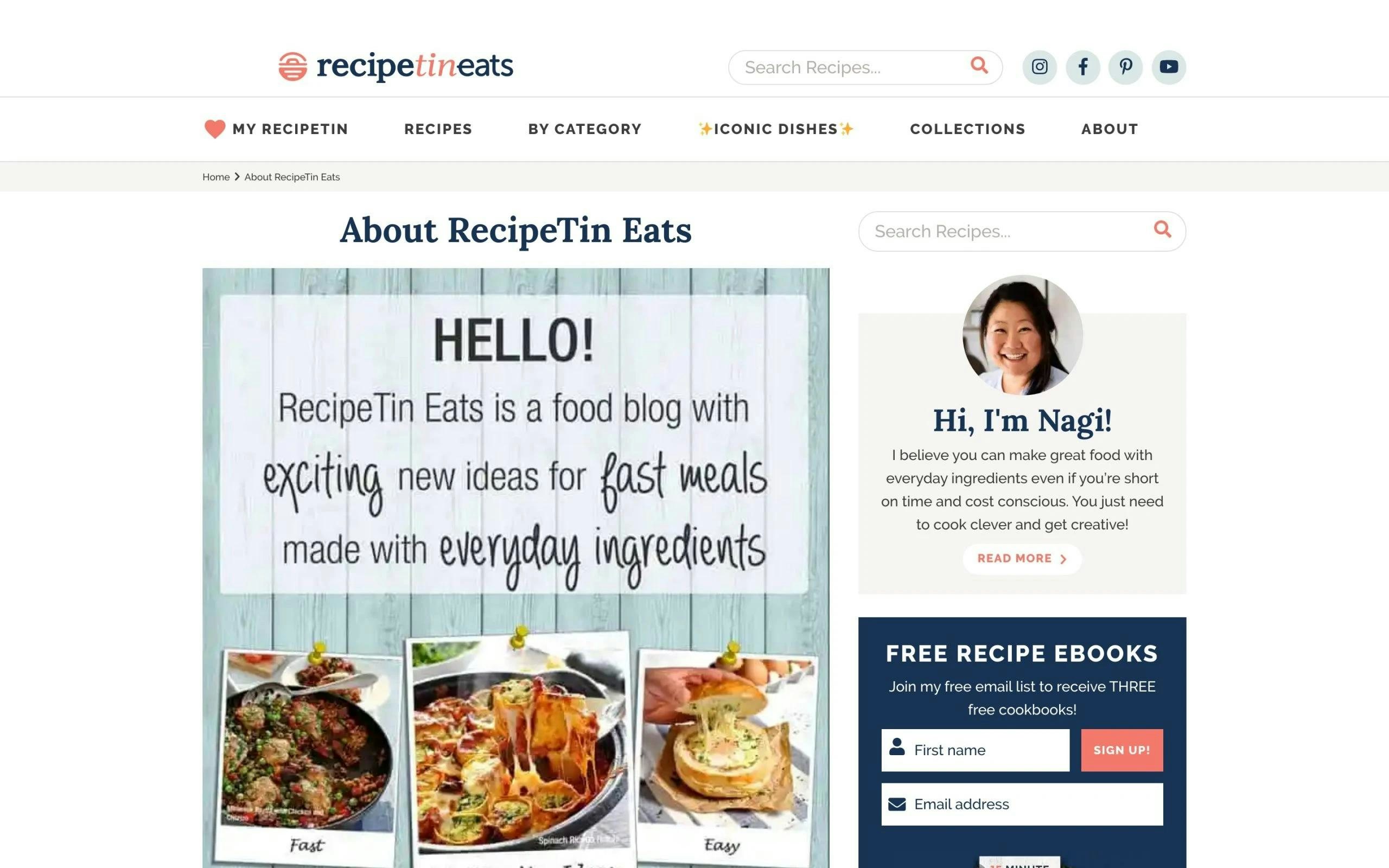 RecipeTinEats about me page
