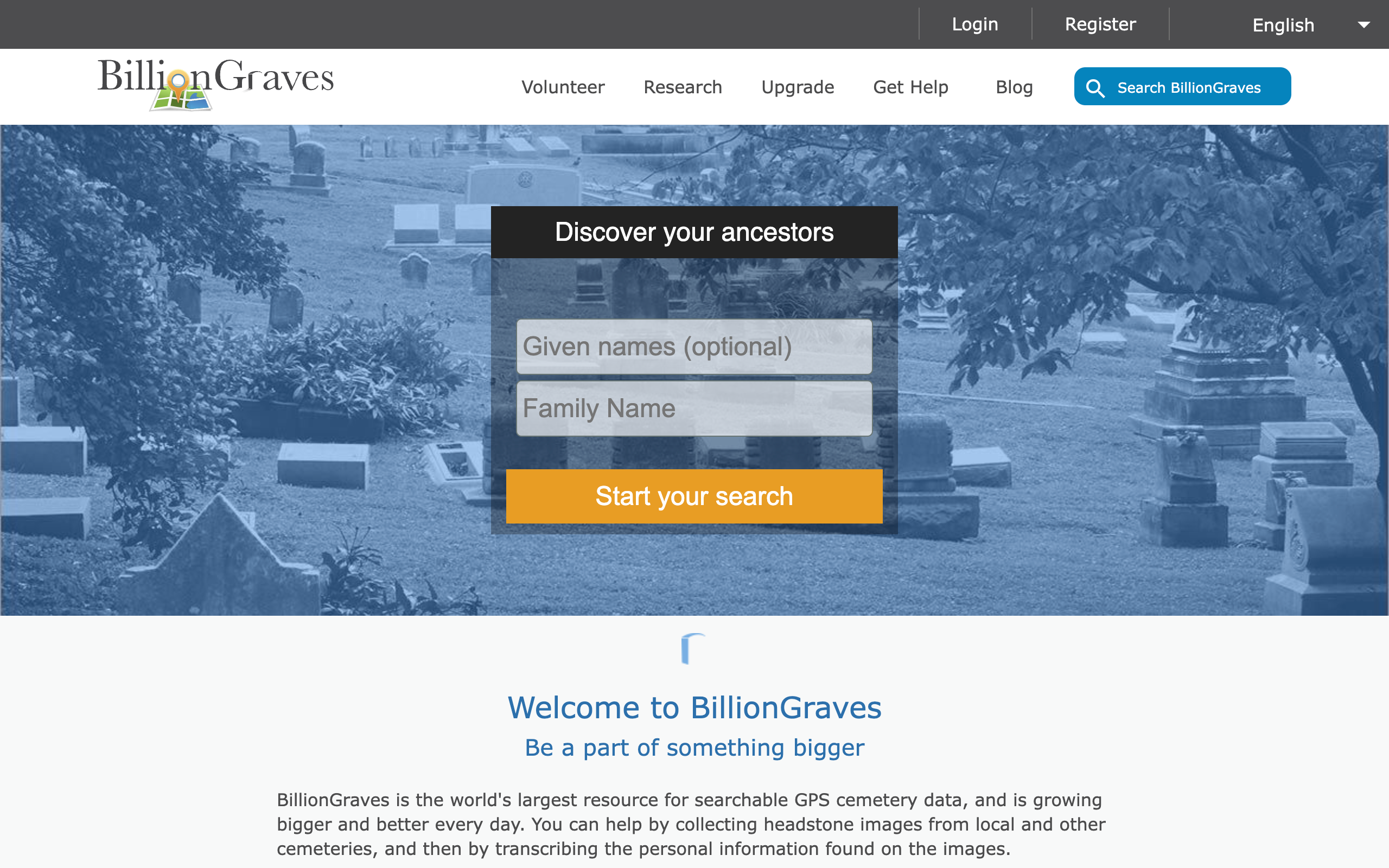 Billiongraves genealogy website