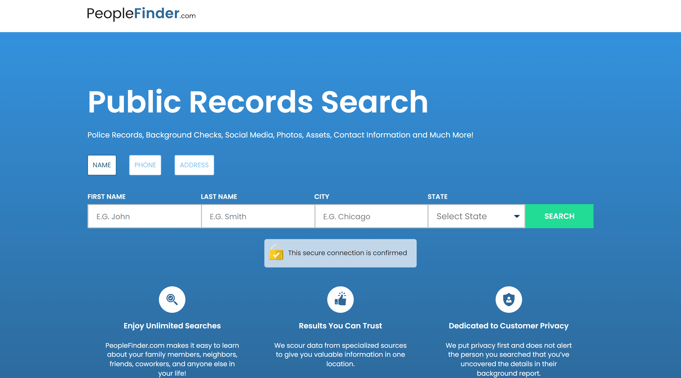 PeopleFinder Background Check Website