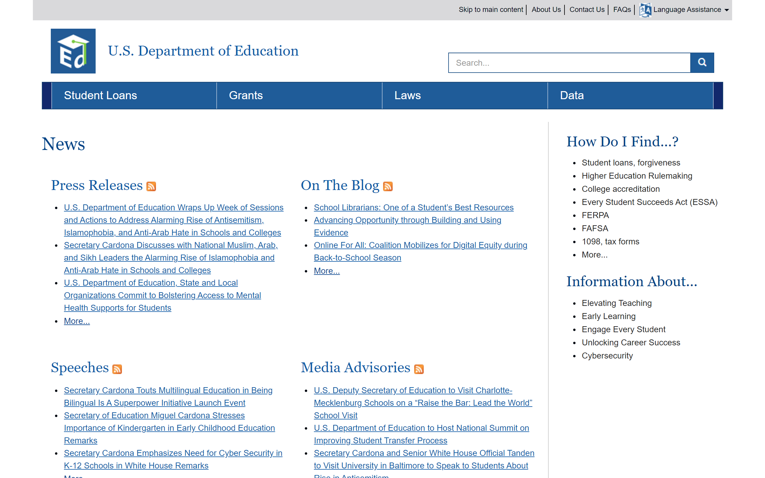 U.S. Department of Education teacher blog