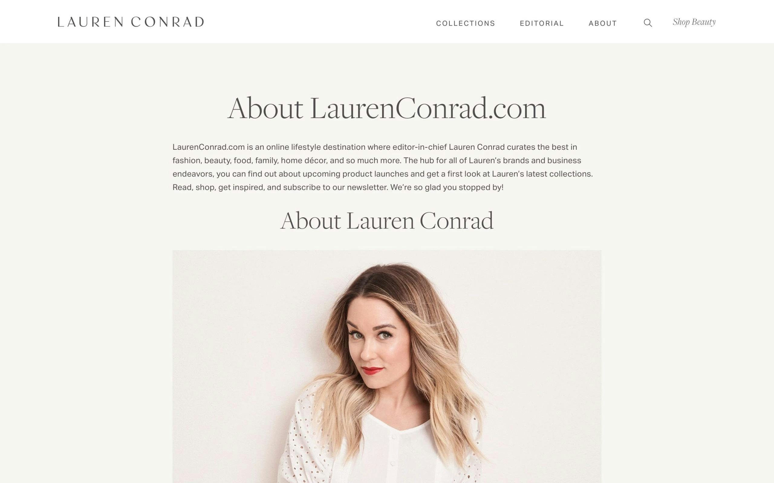 Lauran Conrad about me page