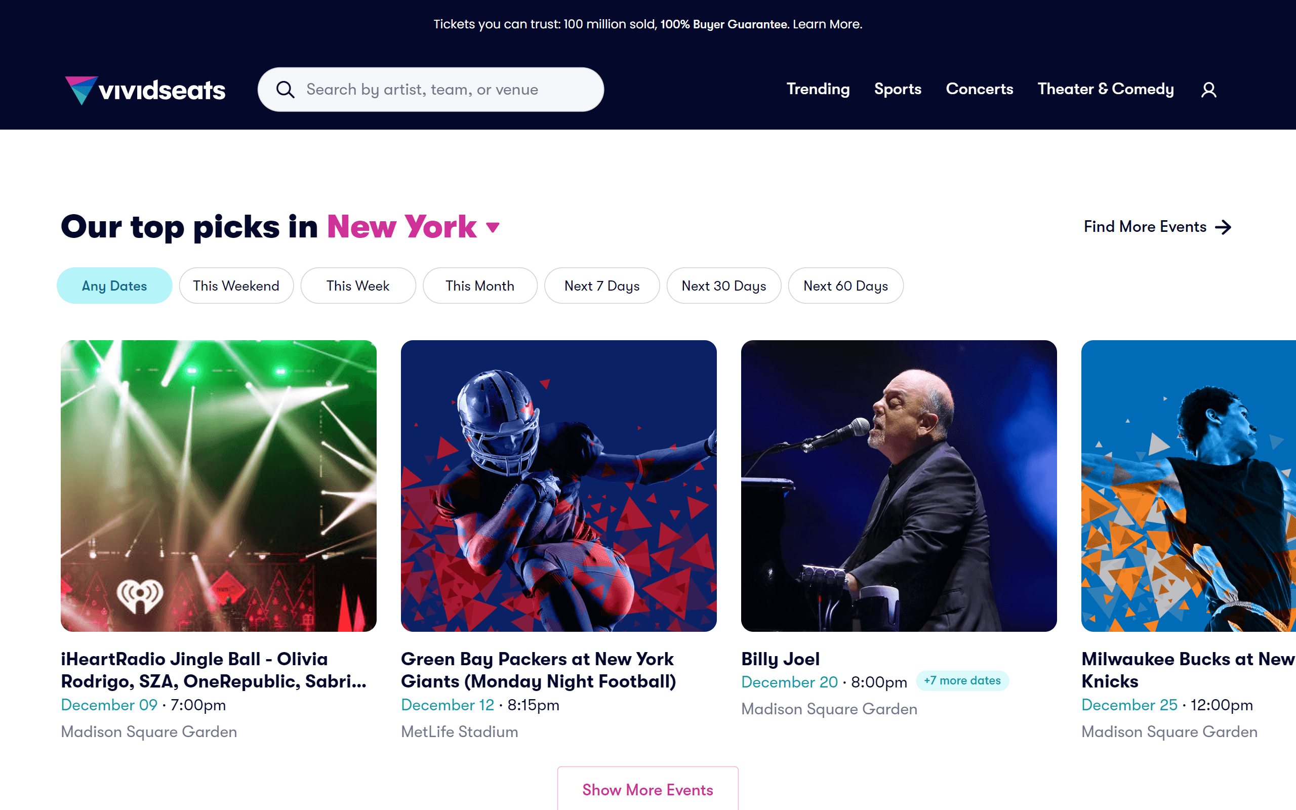 Vivid Seats Concert Ticket Site