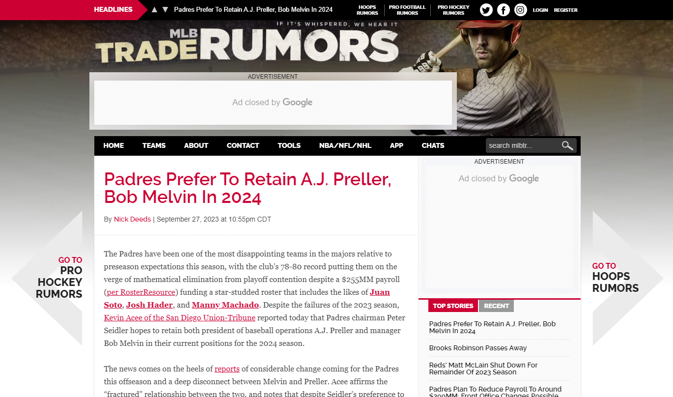 MLB Trade Rumors sports blog