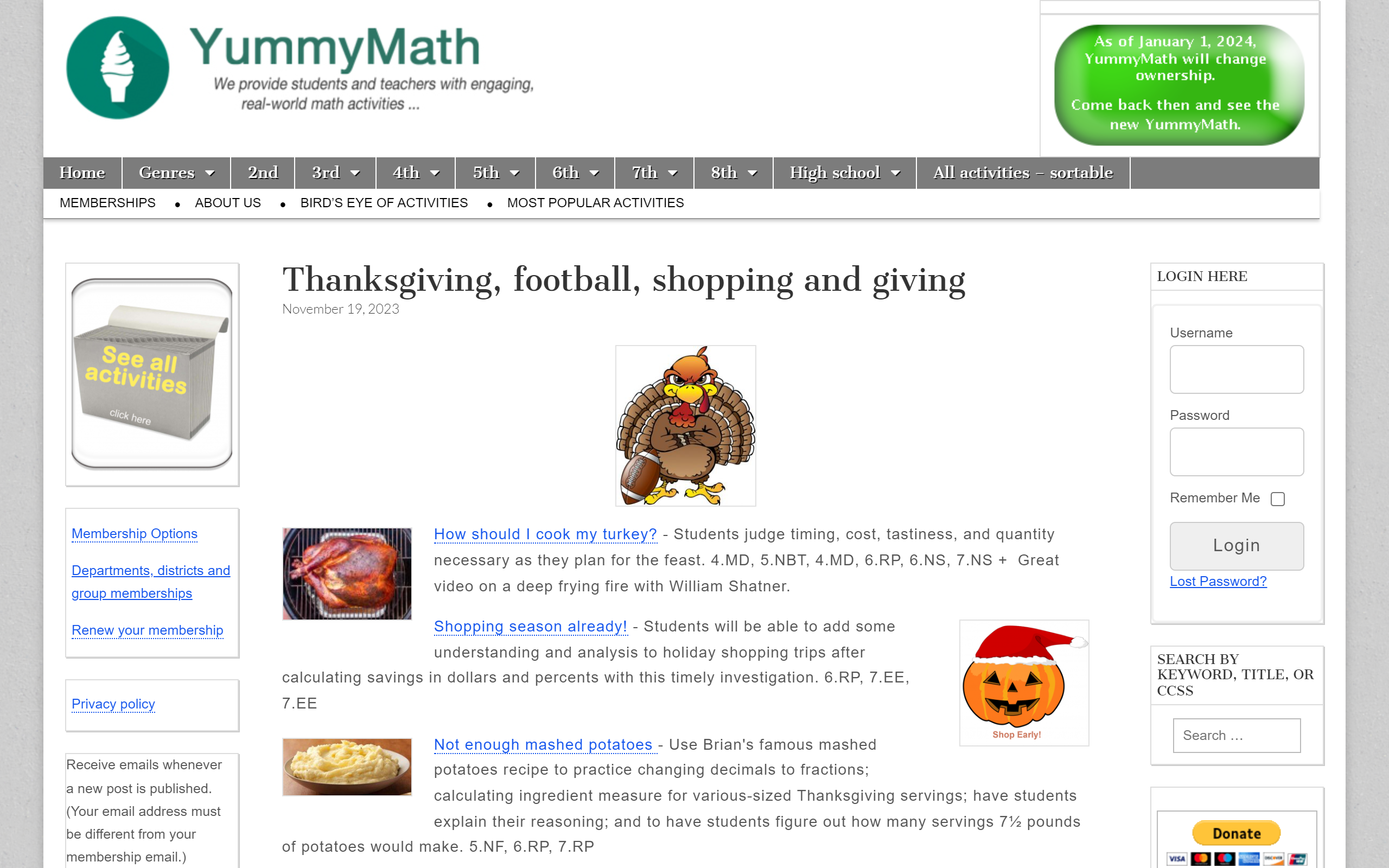 Yummy Math teacher blog
