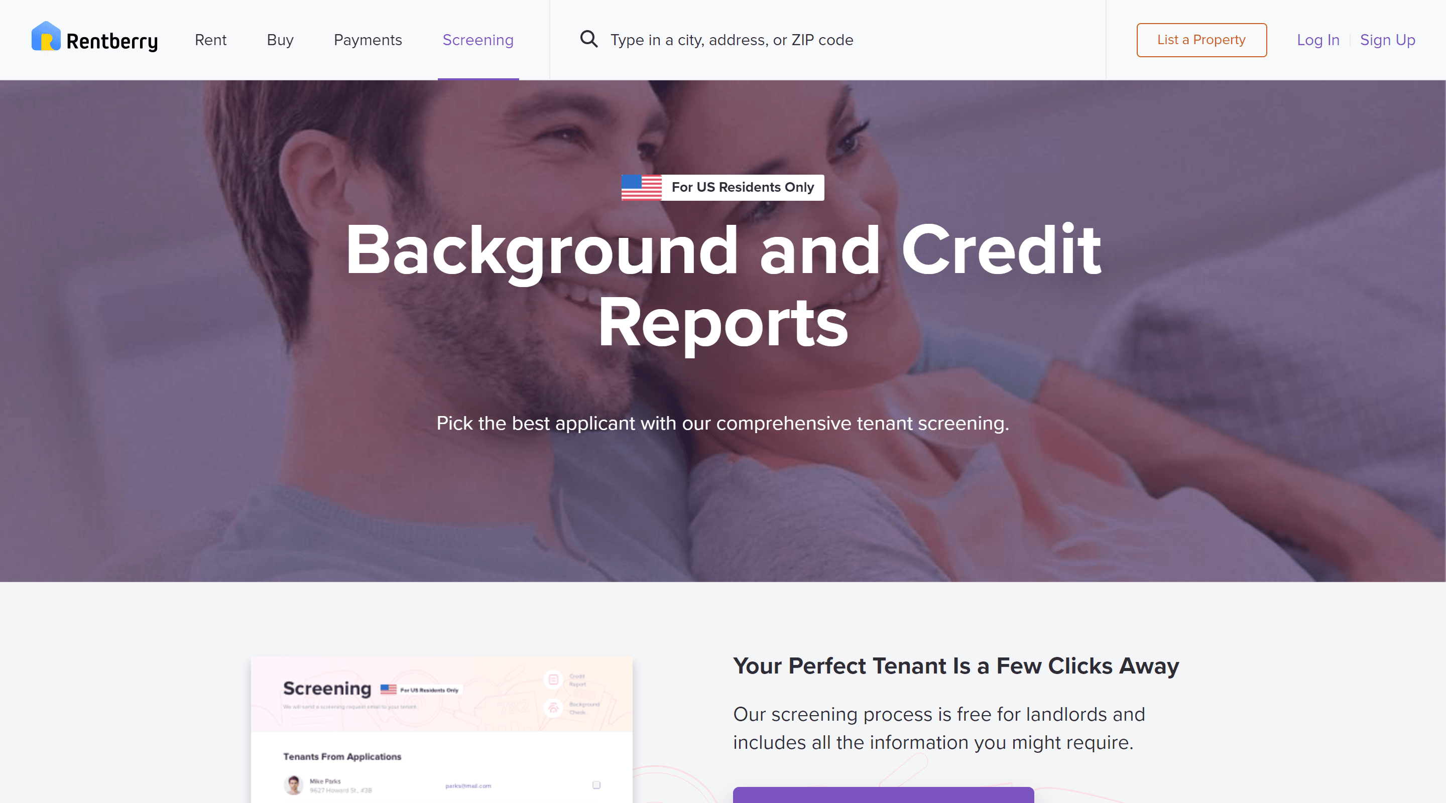 Rentberry Tenant Screening Background Check Website