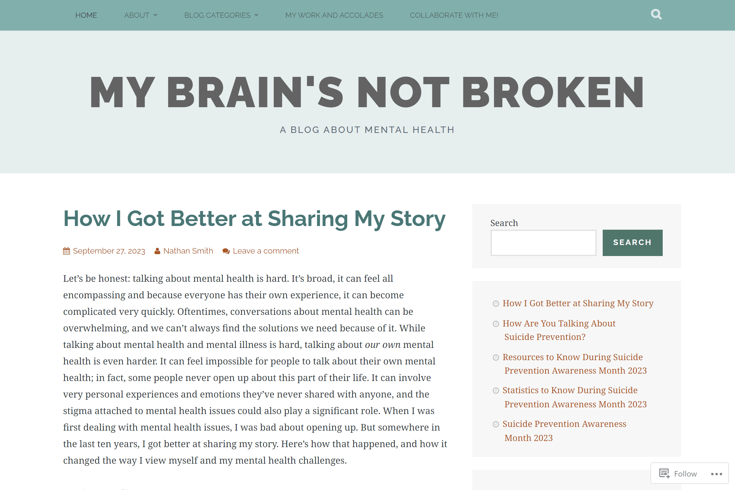 My Brain’s Not Broken mental health blog