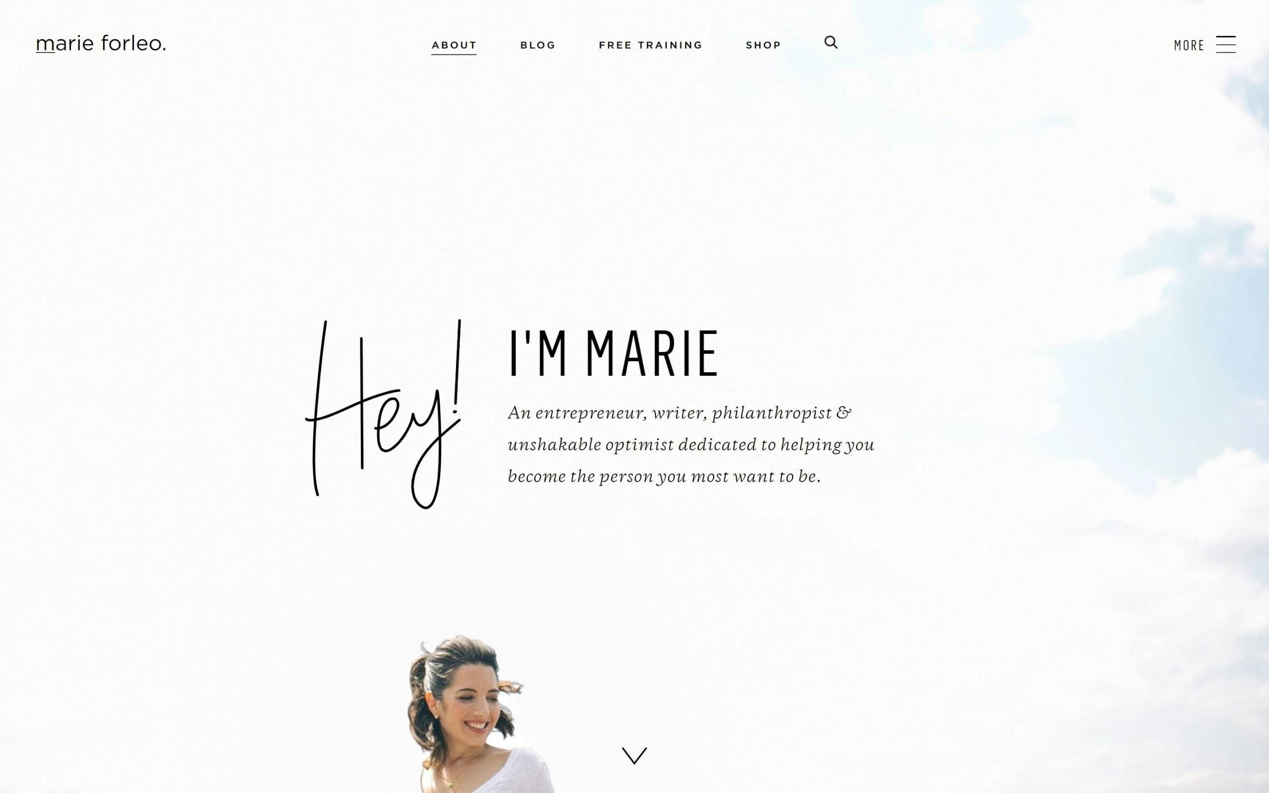 Marie Forleo about me page