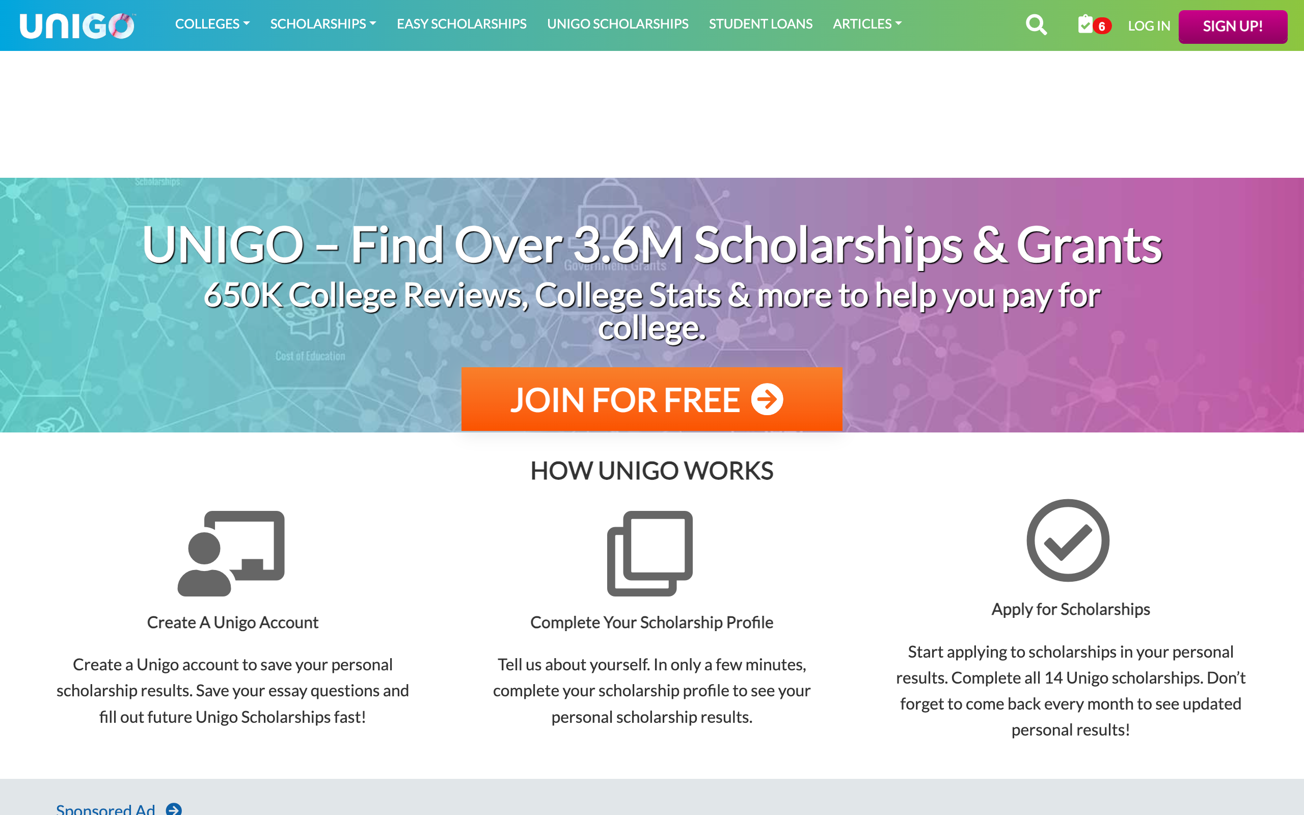 Unigo scholarship website