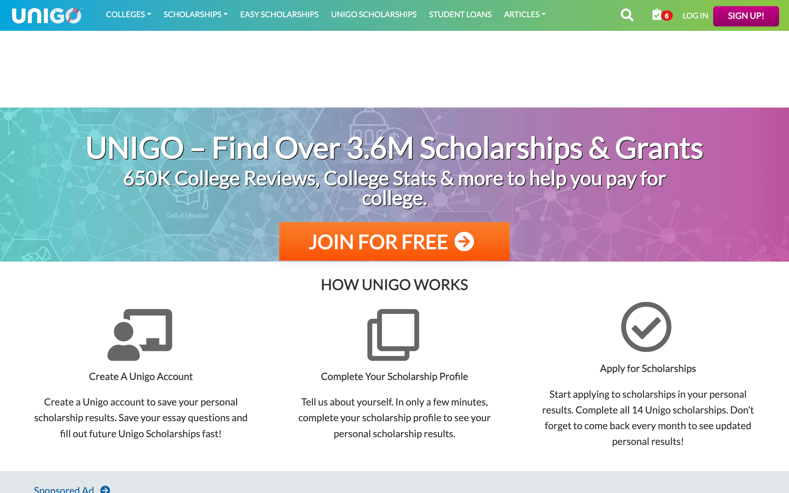 Unigo scholarship website