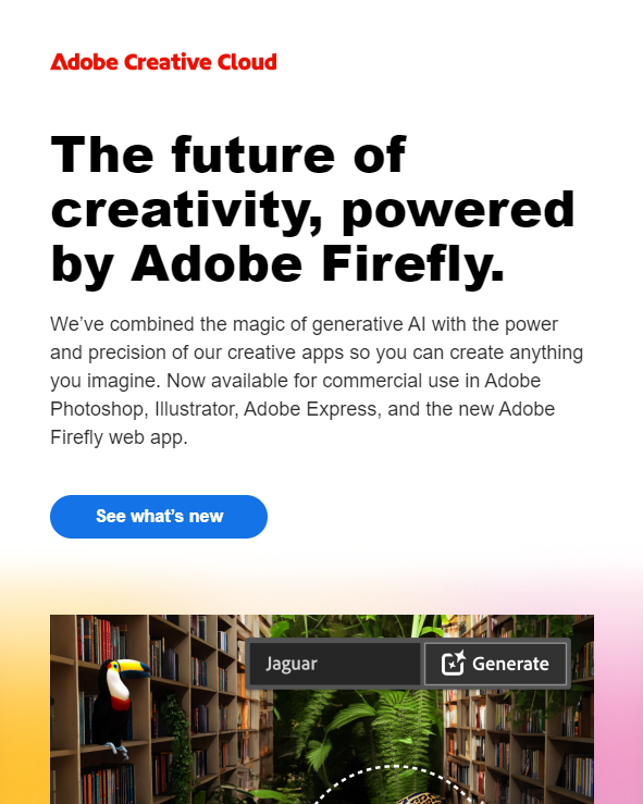 Adobe Creative Cloud product update email