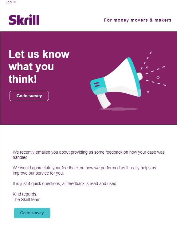 Skrill survey email