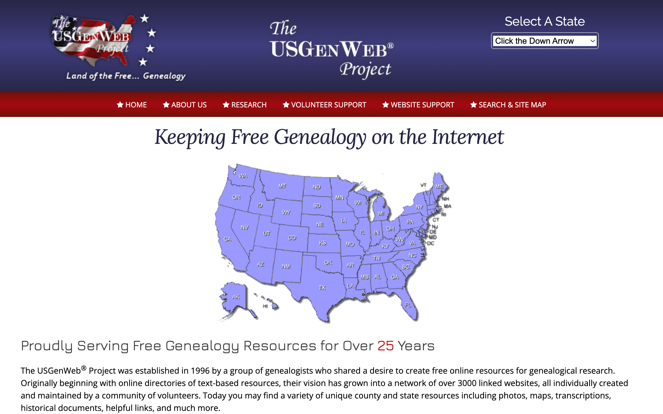 USGenWeb Project genealogy website