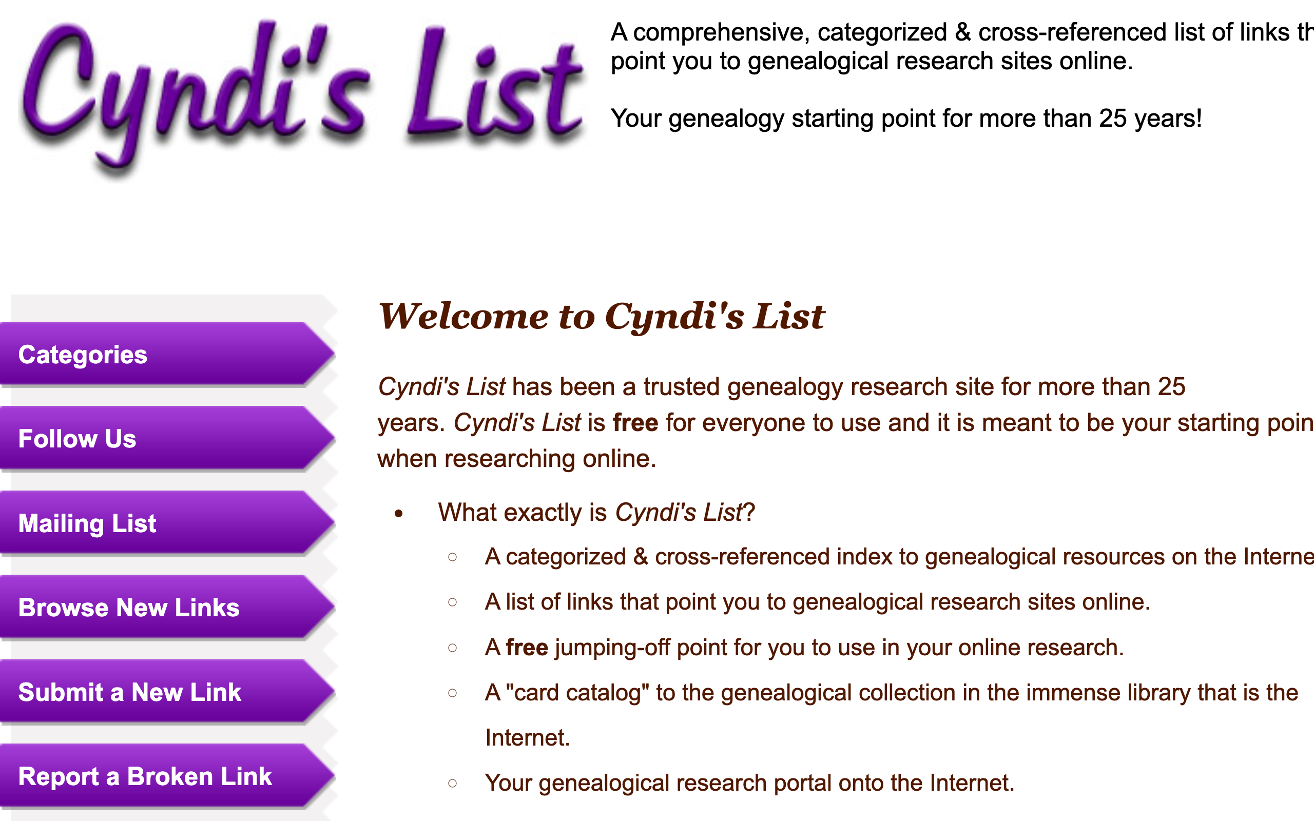 Cyndi’s List genealogy website
