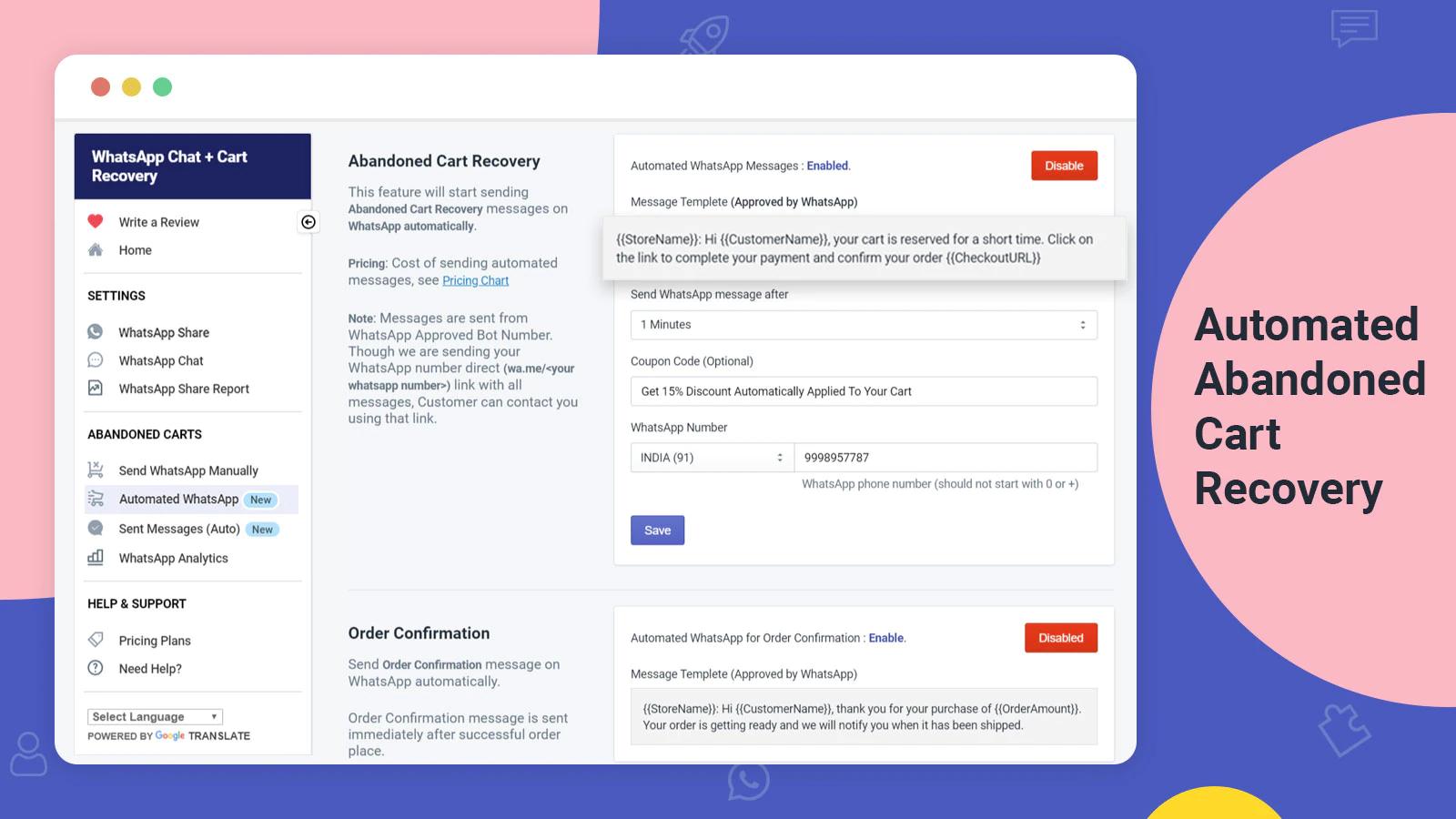 Ctx: WhatsApp Chat & Abandoned Shopify App