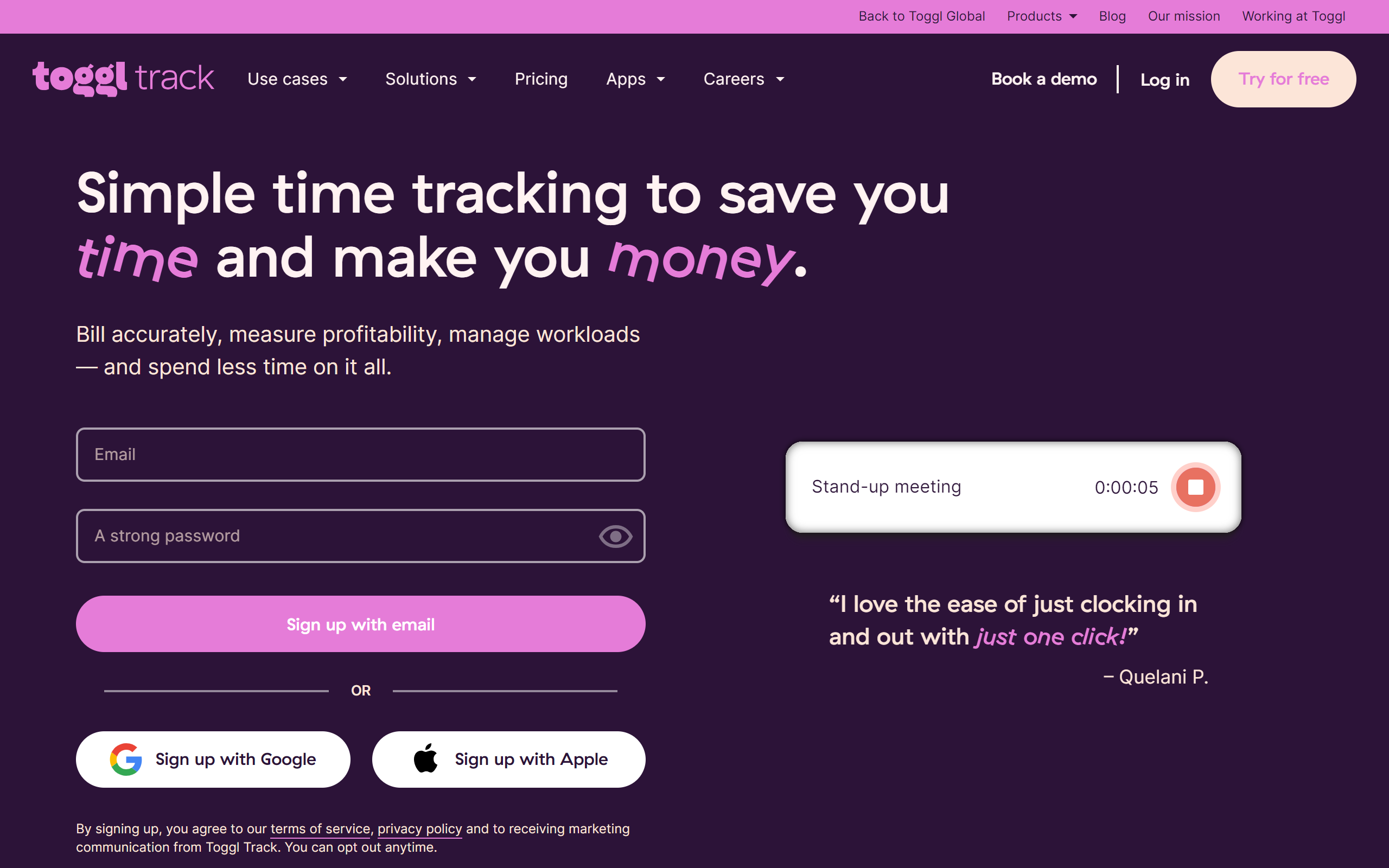 Toggl time tracking tool