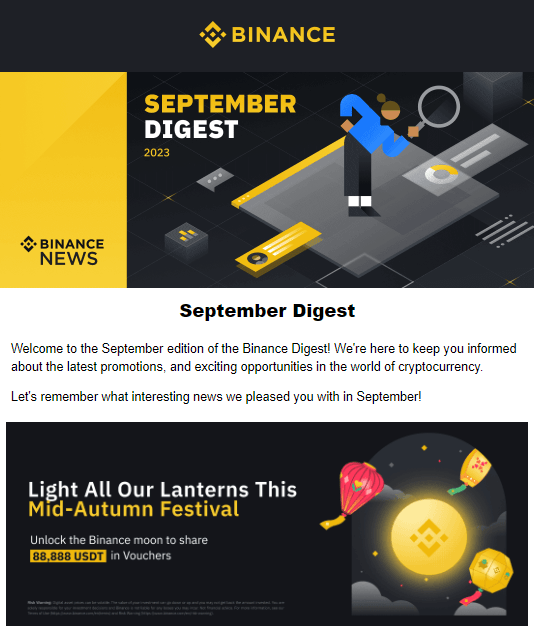 Binance newsletter email marketing